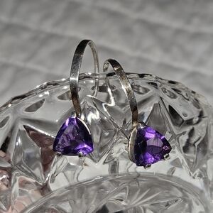 Trillion cut Amethyst 925 Silver Earrings